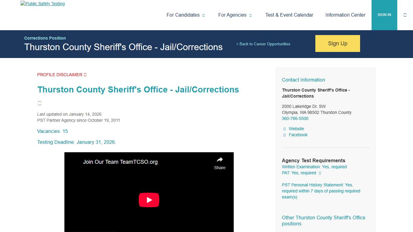 Public Safety Testing - Thurston County Sheriff's Office - Jail/Corrections