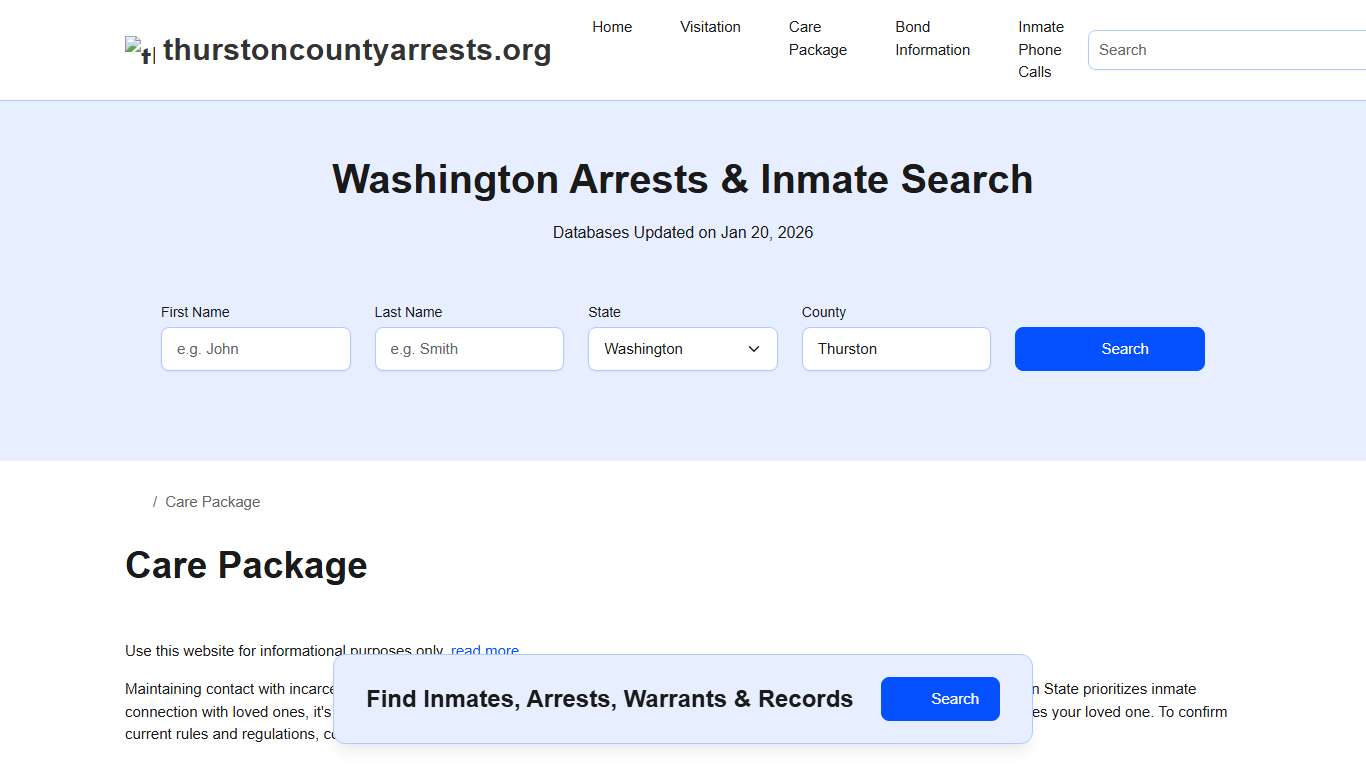 Inmate Care Package - Thurston County Jail, WA