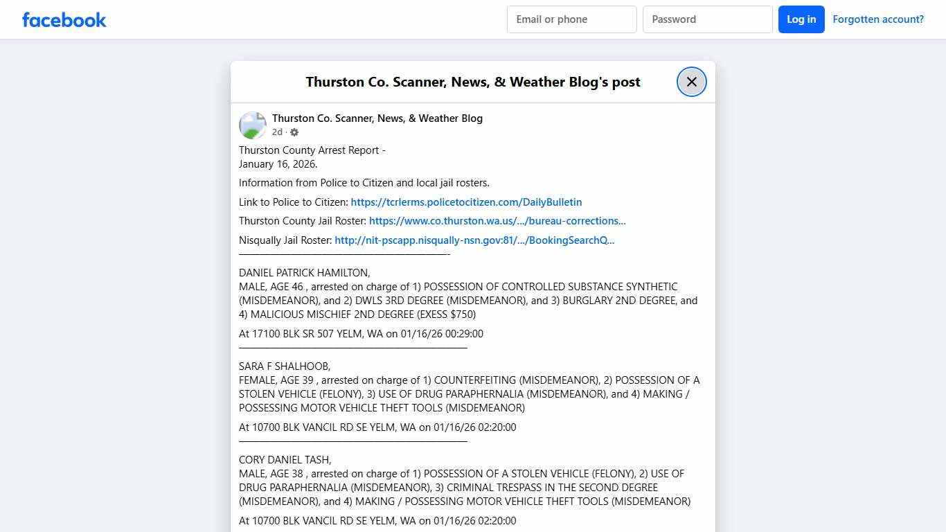 Thurston... - Thurston Co. Scanner, News, & Weather Blog | Facebook